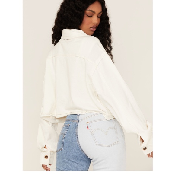 Free People Women's Saturday Cropped Shacket Large Button Up Sweater - Picture 4 of 4